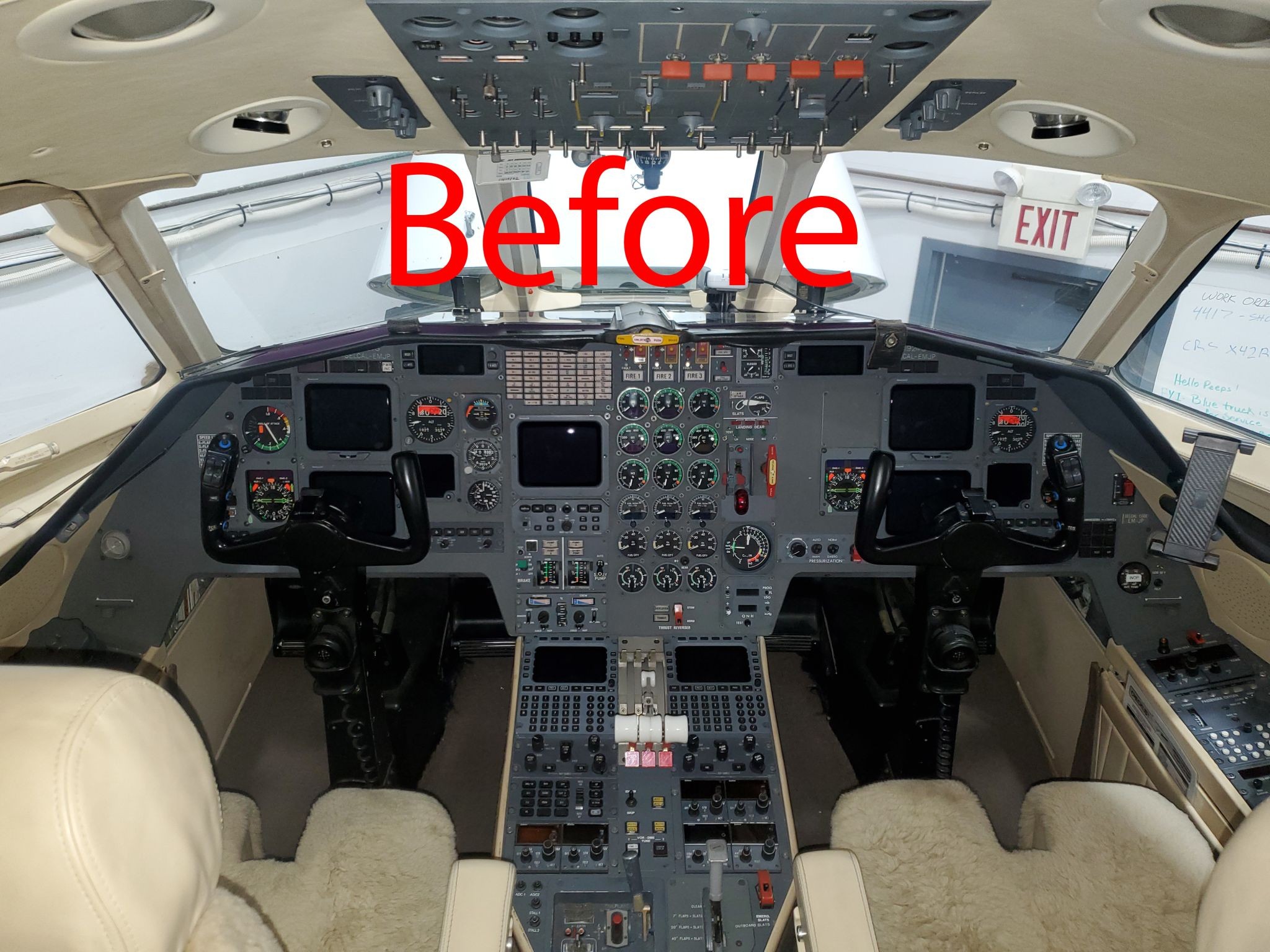 Before image of a Falcon 900B showing the analog flight instruments in the original cockpit and the new InSight displays Before image of a Falcon 900B showing the analog flight instruments in the original cockpit and the new InSight displays