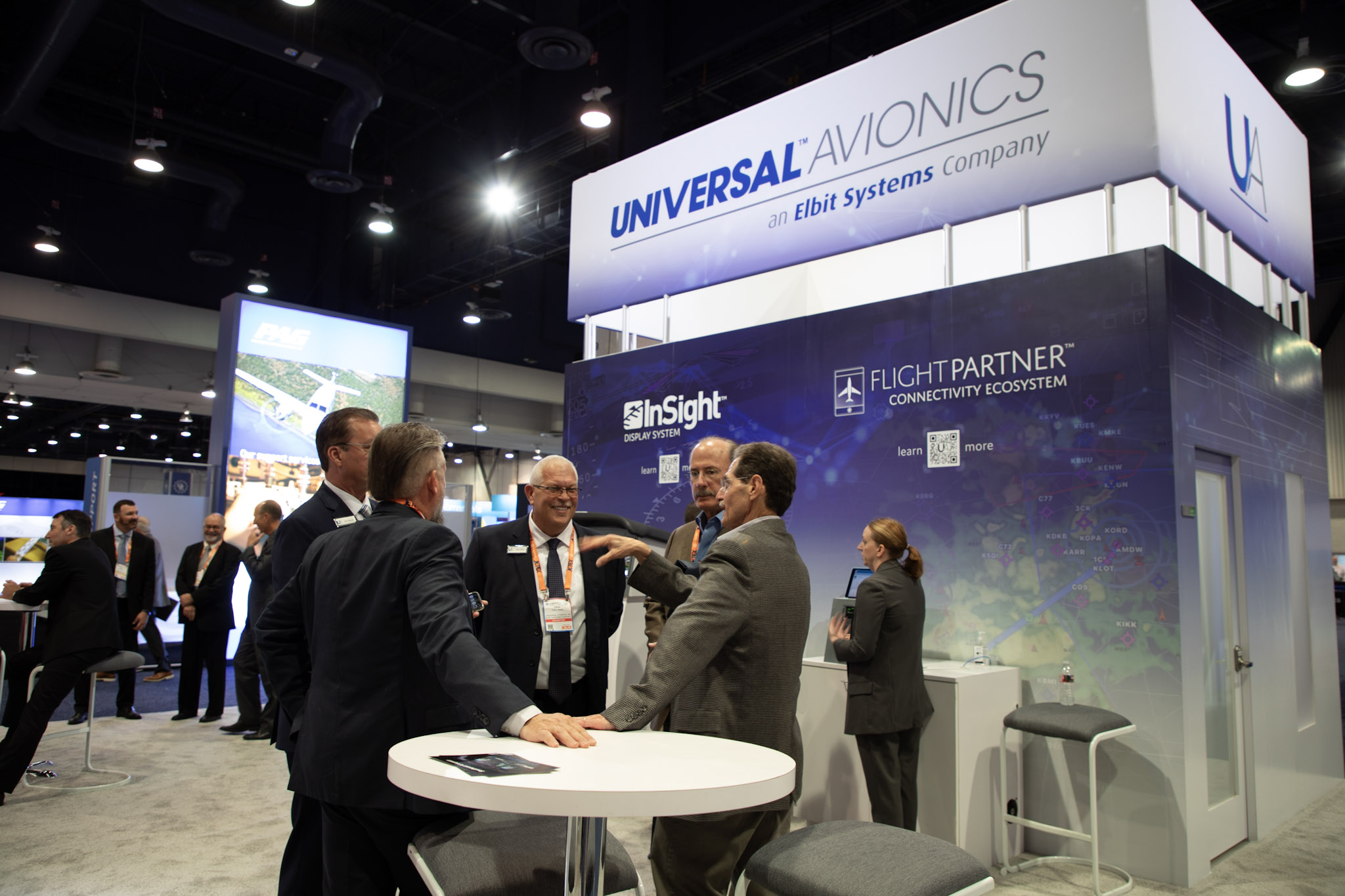 Universal Avionics booth setup at NBAA-BACE 2023